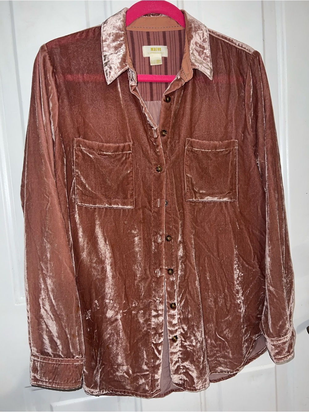 Maeve Karina Blush Pink Velvet Button-Down Shirt